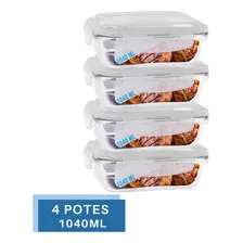 Kit 4 Marmitas Fitness Hermética Vidro Retangular 1040ml Foto mini 3