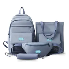 Kit 4 Mochila Grande, Bolsa, Pochete E Estojo Passeio Escola Cor Azul Foto  mini 1
