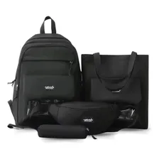 Kit 4 Mochila Grande, Bolsa, Pochete E Estojo Passeio Escola Cor Preto Foto mini 1