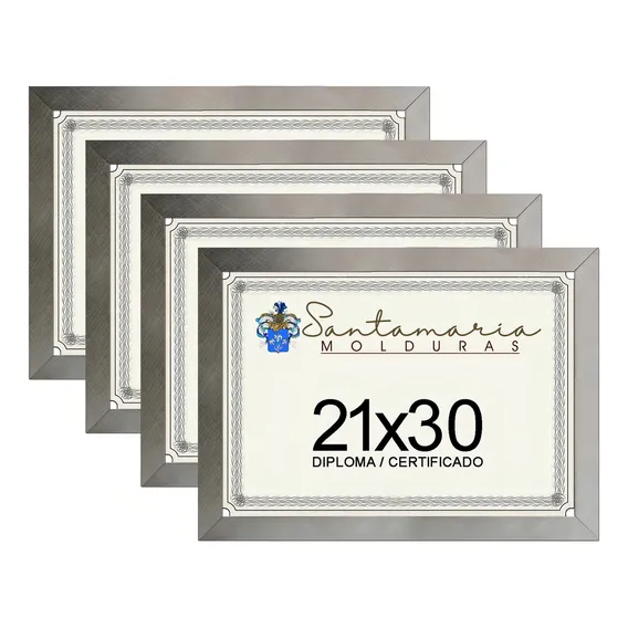 Kit 4 Molduras Porta Diploma Certificado A4 21x30 Prateado Foto 1