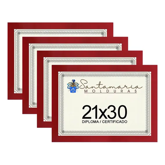 Kit 4 Molduras Porta Diploma Certificado A4 21x30 Vermelho Liso Foto 1