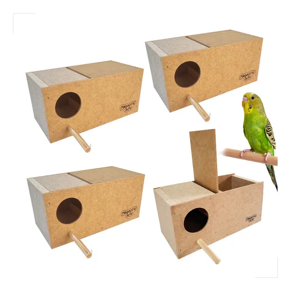 Kit 4 Ninhos De Madeira Para Periquito Aves Gaiola Criadeira Foto 1