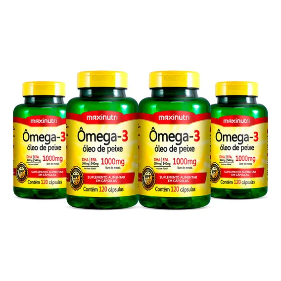 Kit 4 Ômega3 Óleo De Peixe Epa Dha 120 Cáps 1000mg Maxinutri Sabor Sem Sabor Foto 1