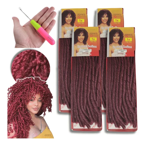 Kit 4 Pacotes Cabelo Nina Softex Dread Crochet Braid +agulha Cor Bug Foto 1