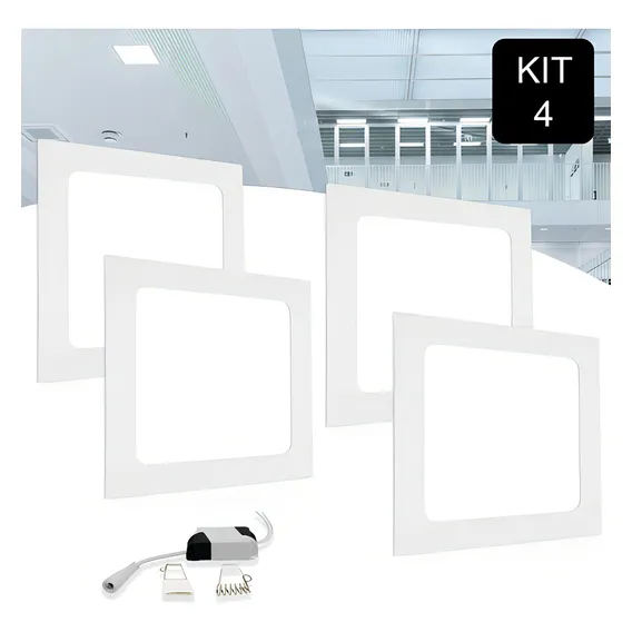 Kit 4 Painel Plafon Led 12w Embutir Quadrado Slim Luz Frio Cor Branco frio 110V/220V Foto 1