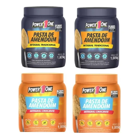 Kit 4 Pasta De Amendoim Integral Power 1 One 1kg Foto 1