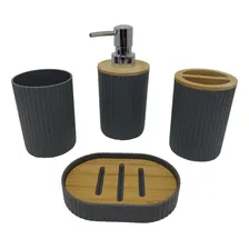 Kit 4 Pçs Banheiro Lavabo Bambu Cinza Foto mini 1