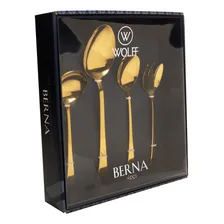 Kit 4 Peças Colher Concha Para Servir Berna Aço Inox Wolff Cabo Dourado Foto mini 2
