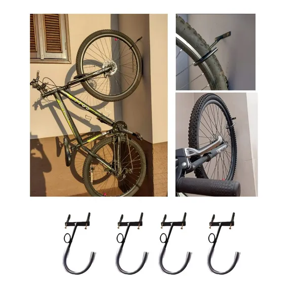 Kit 4 Peças Gancho Para Pendurar Bicicleta Parede Suporte Cor Preto Foto 1