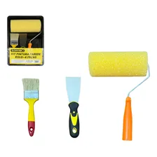 Kit 4 Peças Pintura De Parede Rolo Espátula Trincha Pincel Foto mini 2