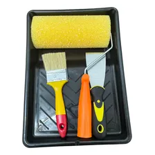 Kit 4 Peças Pintura De Parede Rolo Espátula Trincha Pincel Foto mini 1