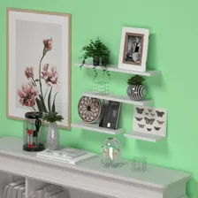 Kit 4 Peças Prateleira Reta Porta Livro Com Suporte Nicho Cor Branco Foto mini  3
