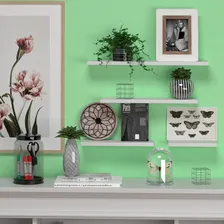 Kit 4 Peças Prateleira Reta Porta Livro Com Suporte Nicho Cor Branco Foto mini 4