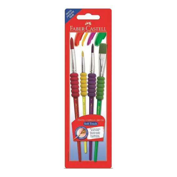 Kit 4 Pincéis de Pintura Faber Castell Soft Touch Artístico Foto 1