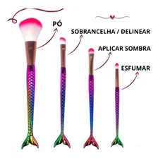 Kit 4 Pincéis Sereia De Maquiagem P/ Sombra Blush Contorno Cor Dourado Foto mini 3