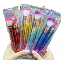 Kit 4 Pincéis Sereia De Maquiagem P/ Sombra Blush Contorno Cor Dourado Foto mini 1
