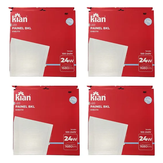 Kit 4 Plafon Painel Led Embutir Quad 24w 6000k Branca Fria 110v/220v Foto 1
