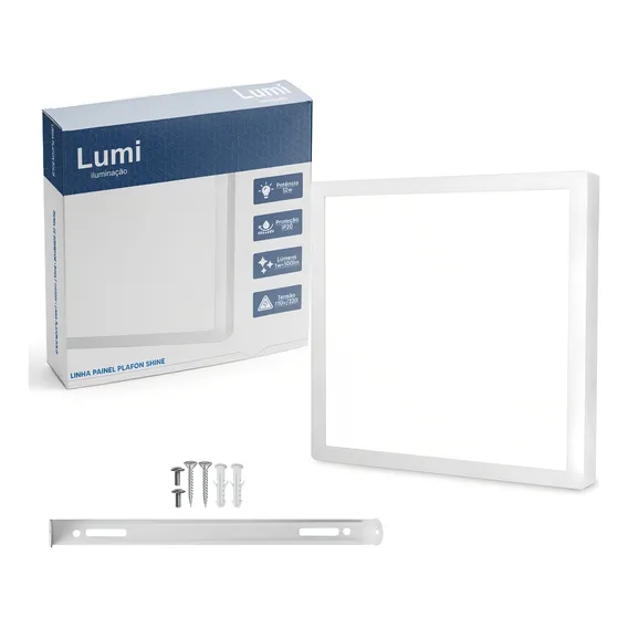 Kit 4 Plafon Painel Led Lumi Sobrepor Quadrado 12w Luz Branco Frio 6500k Bivolt Foto 1