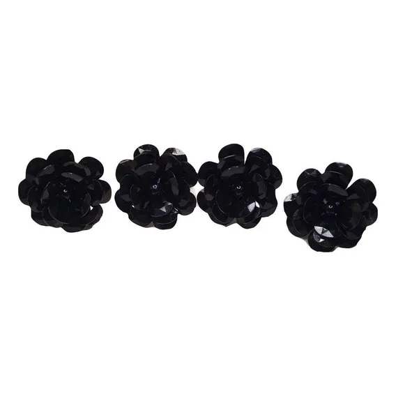 Kit 4 Porta Guardanapos Flor Delicada Preto Foto 1