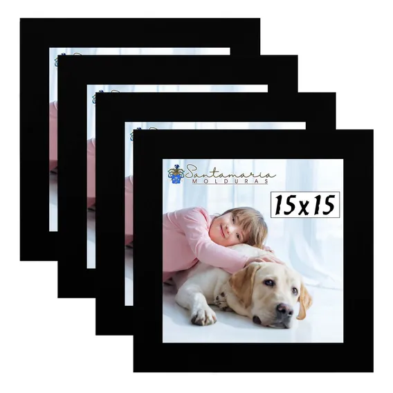 Kit 4 Porta Retrado Molduras 15x15 Preto Liso Foto 1