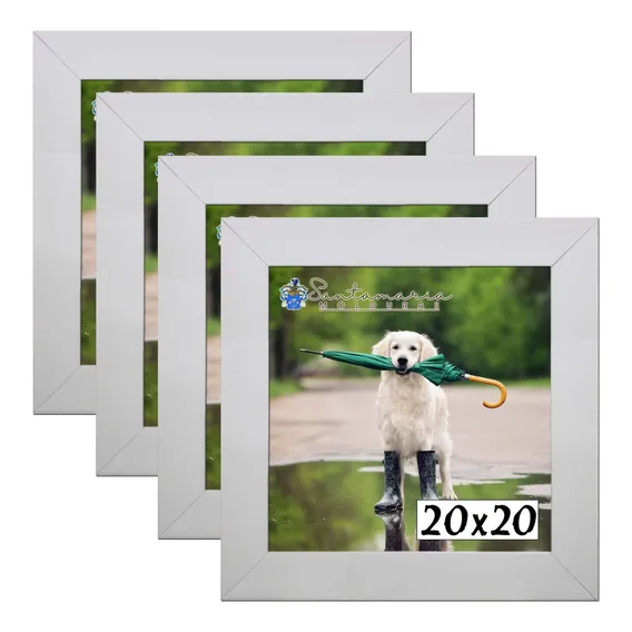 Kit 4 Porta Retrado Molduras 20x20 Branco Cor Preto Liso Foto 1