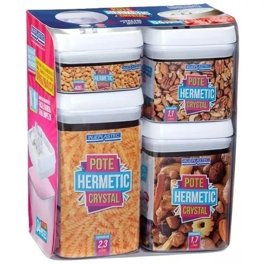 Kit 4 Potes Herméticos AcrÃlico Quadrado Empilháveis Trava Cor Branco Foto 1