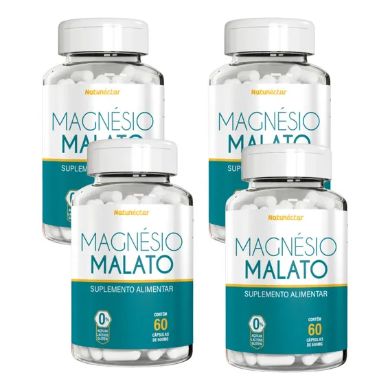 Kit 4 Potes Magnésio Dimalato 500mg 240 Cápsulas Suplemento Foto 1