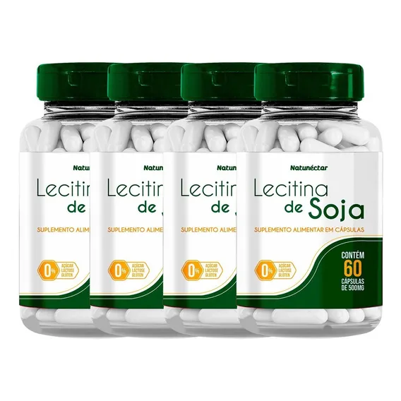 Kit 4 Potes Suplemento Natural Lecitina Soja - 240 Cápsulas Sabor Lecitina De Soja Foto 1