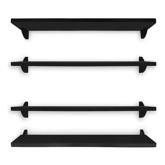 Kit 4 Prateleiras De Parede Nicho Mdf 60x15 Preto 15mm Foto 1