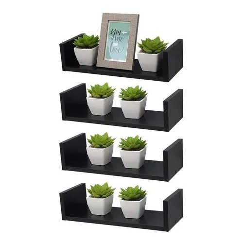 Kit 4 Prateleiras Nichos U 40x20 Mdf Com Suporte Invisível Foto 1
