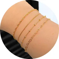 Kit 4 Pulseiras Folheadas A Ouro 18k Premium Conjunto Foto  mini 1