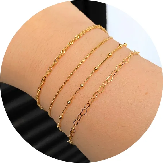 Kit 4 Pulseiras Folheadas A Ouro 18k Premium Conjunto Foto 1