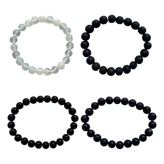 Kit 4 Pulseiras Pedras Estrela, Lua, Vulcânica E Ônix 8 Mm Foto 1