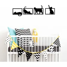 Kit 4 Quadros Gatos Brincando Decorativo Mdf Vazado Preto Foto mini 4