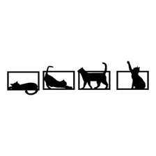Kit 4 Quadros Gatos Brincando Decorativo Mdf Vazado Preto Foto  mini 1
