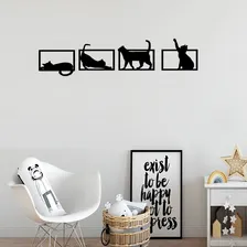 Kit 4 Quadros Gatos Brincando Decorativo Mdf Vazado Preto Foto mini  2