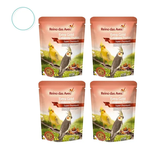 Kit 4 Ração Extra Gold Calopsita Frutas Reino Das Aves 400g Foto 1