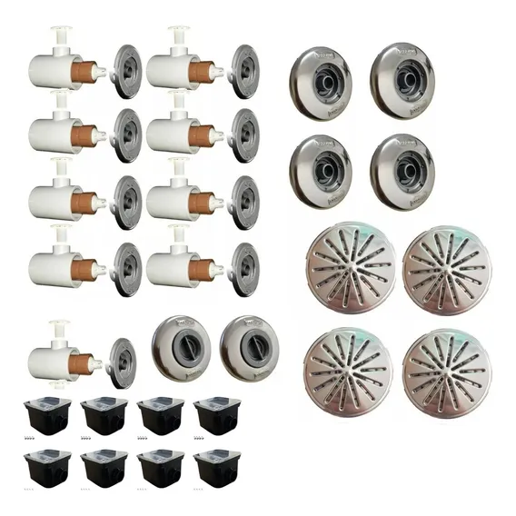 Kit 4 Ralo Inox 4 Retorno 4 Aspiração 9 Bico Hidro Inox 50mm Foto 1