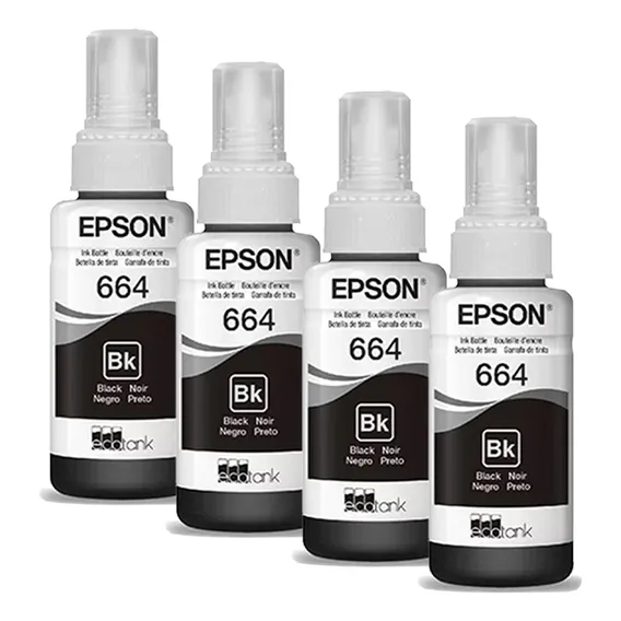 Kit 4 Refil Para Epson T664 L395 L365 L220 L455 L380 L375 Tinta Preto Foto 1