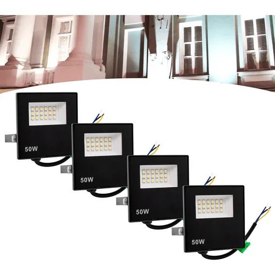 Kit 4 Refletor Led 50w Holofote Prova Dágua Luz Frio Carcaça Preto Luz Branco-frio Foto 1