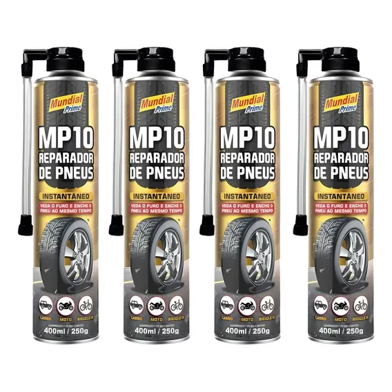 Kit 4 Reparador De Pneu Spray Instantâneo Mundial Prime 400ml Foto 1