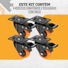 Kit 4 Rodizios Líder Rodízios Giratório Freio 2 Polegadas Rodinha com Trava 400kg Foto mini  2
