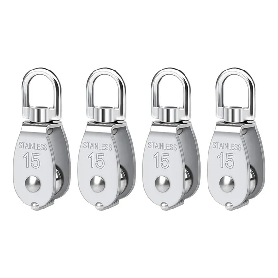 Kit 4 Roldana Polia Moitão Aço Inox 15mm P/ Cabo 6mm 35kg Foto 1