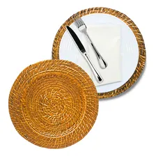 Kit 4 Sousplat Redondo Mundiart Rattan Bambu Cores Variadas Cor Marrom-claro Foto mini  2