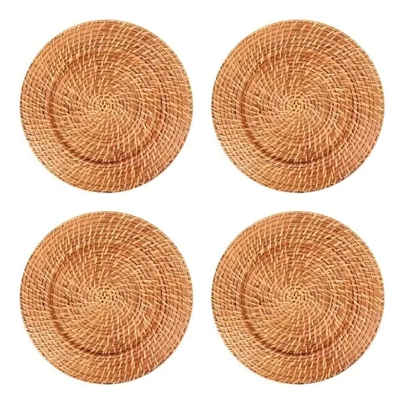 Kit 4 Sousplat Redondo Mundiart Rattan Bambu Cores Variadas Cor Marrom-claro Foto 1