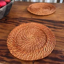 Kit 4 Sousplat Redondo Mundiart Rattan Bambu Cores Variadas Cor Marrom-claro Foto mini  3