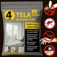 Kit 4 Telas Mosquiteiras Para Janelas Anti-inseto Mosquito Contra Pernilongos 130x150 Anti Mosquito Da Dengue Cor Branco Atmas Foto mini  3