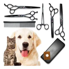 Kit 4 Tesouras Pet Tosa Profissional + Pinça & Pente Black Foto mini 1