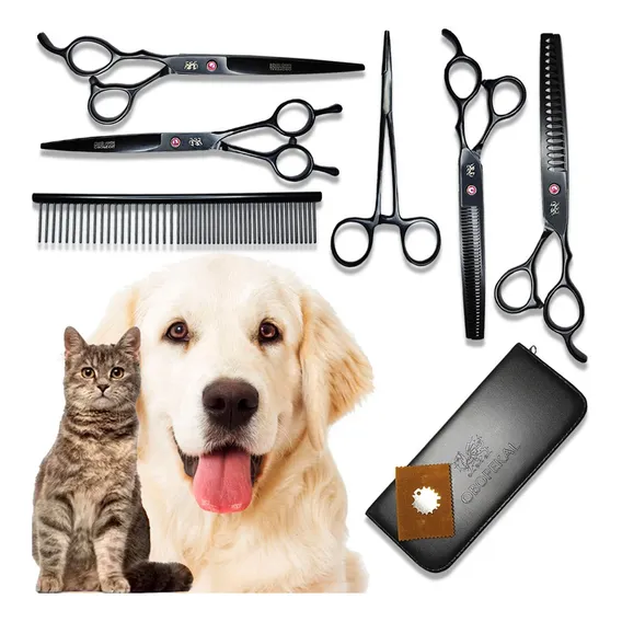 Kit 4 Tesouras Pet Tosa Profissional + Pinça & Pente Black Foto 1