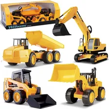 Kit 4 Tratores Escavadeira Miniatura Brinquedo Infantil-roma Cor Amarelo E Preto Foto  mini 1